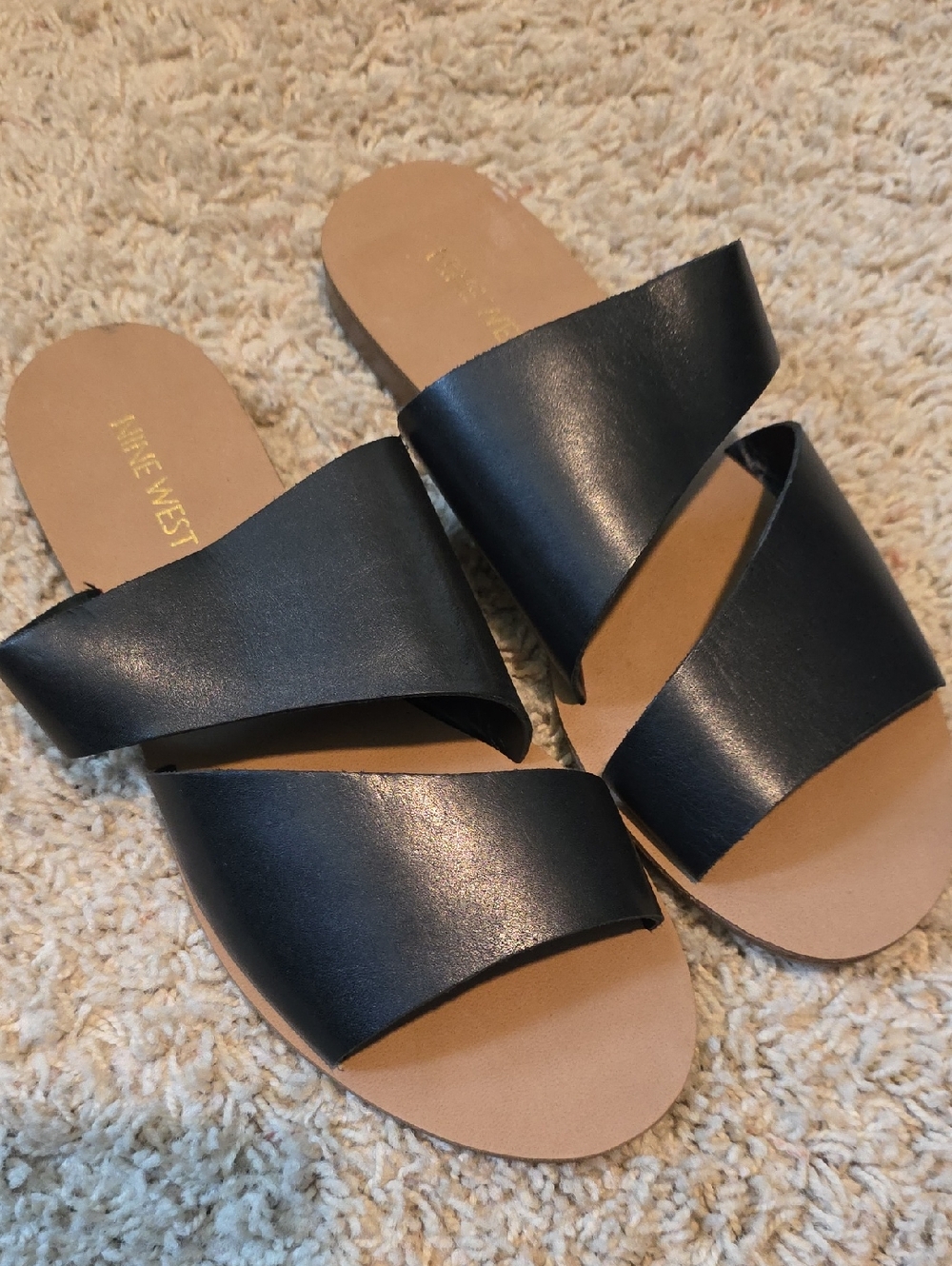 Nine West Black Crossover Slide Sandals Size 7 New